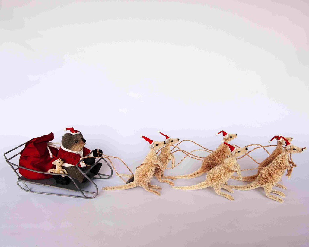 Bristlebrush Designs <br> 6 White Kangaroos with Koala Santa