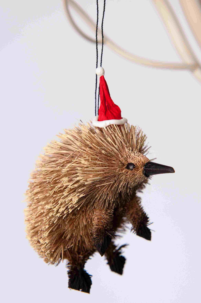 Bristlebrush Designs <br> Hanging Ornament <br> Echidna with Santa Hat <BR> Back in Stock Soon!