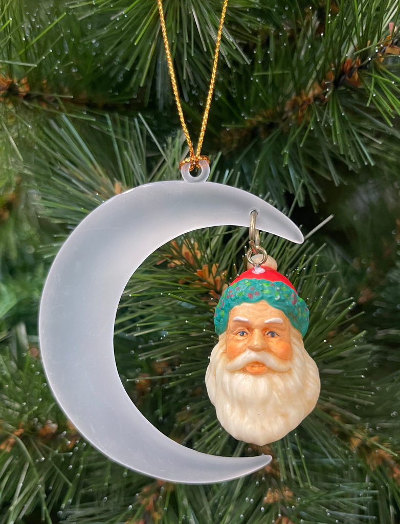 SALE <br> Hanging Ornament <BR> Santa and Moon <BR> Hand Painted