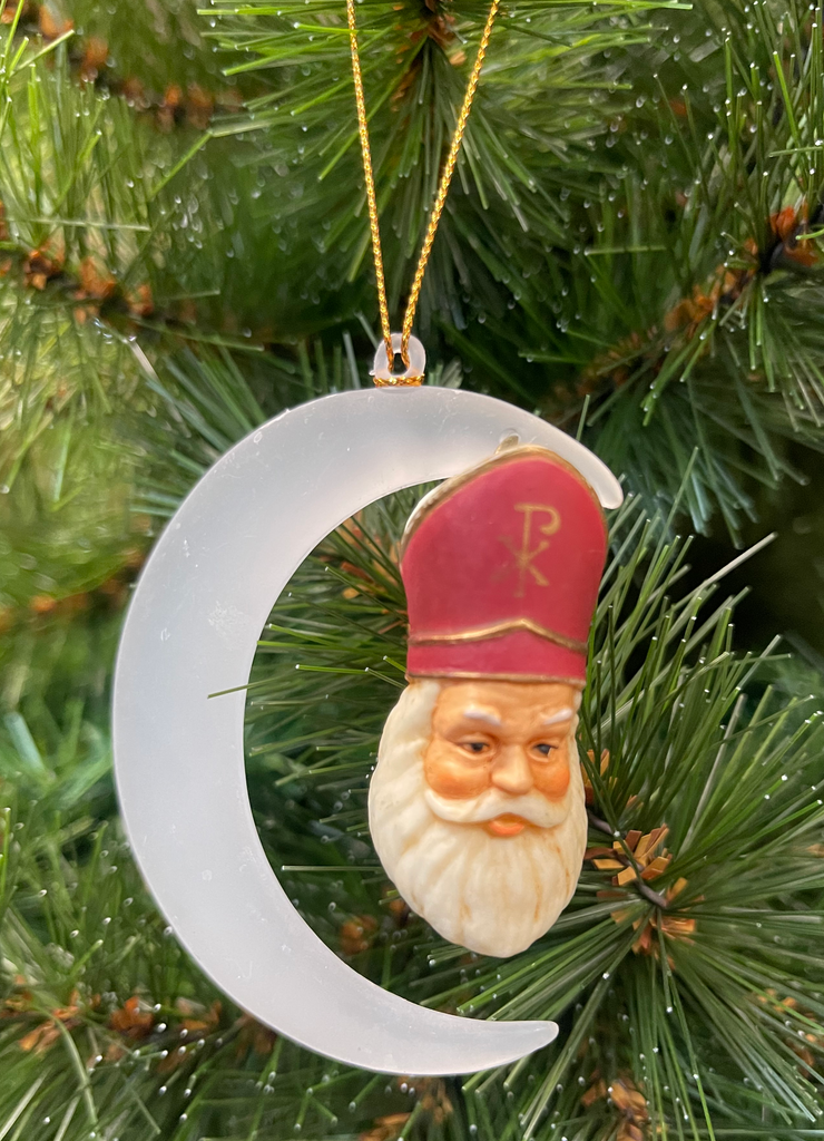 SALE <br> Hanging Ornament <BR> Santa and Moon <BR> Hand Painted