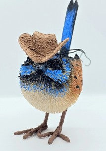 Bristlebrush Designs <br> Hanging Ornament <br> Blue Fairy Wren with Akubra