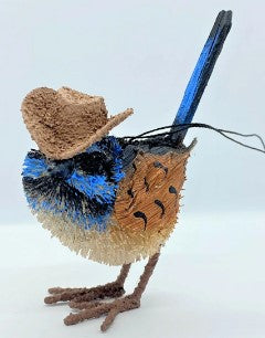 Bristlebrush Designs <br> Hanging Ornament <br> Blue Fairy Wren with Akubra