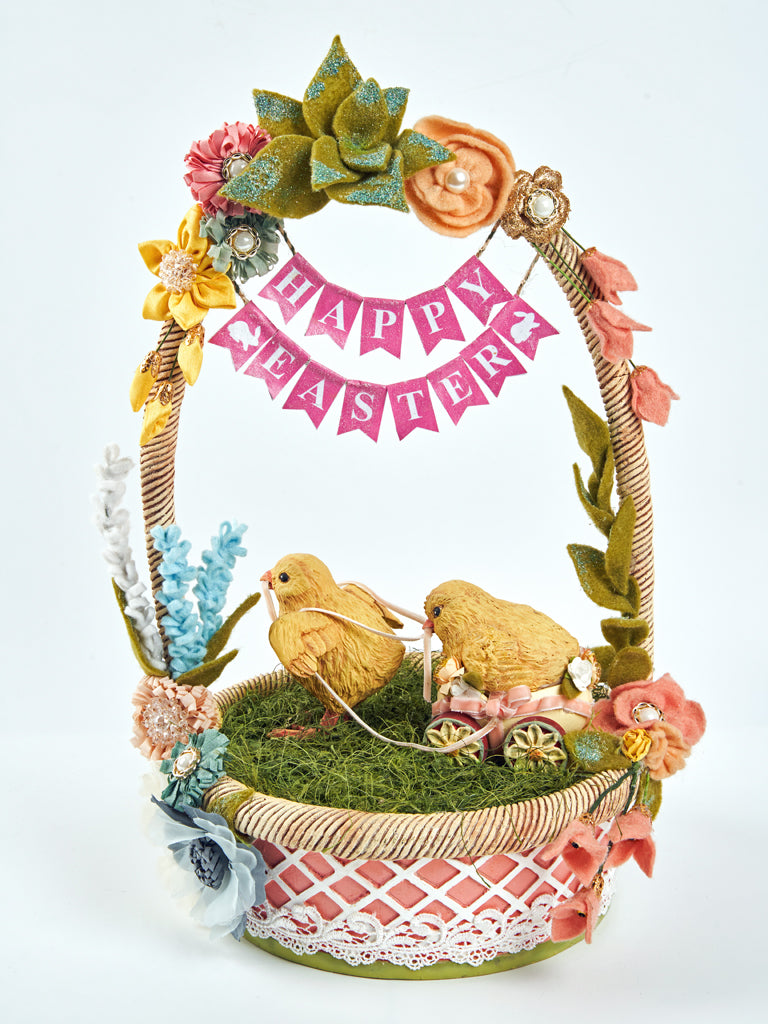 SALE - 10% OFF <br> Katherine's Collection <br> Easter <br> A Tisket, a Tasket, a Chick Filled Basket Tabletop