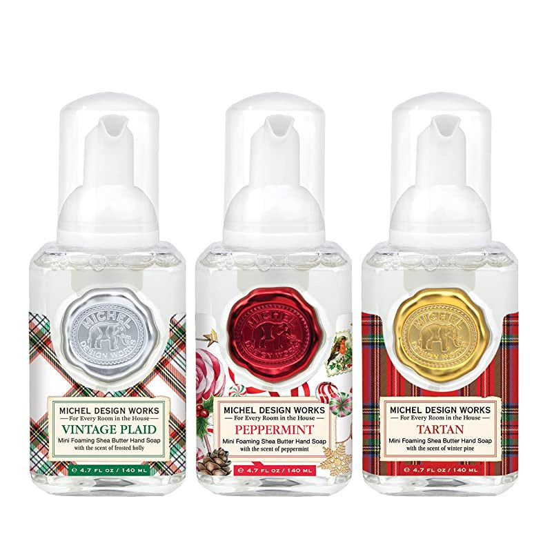 Michel Design Works <br> Mini Foaming Hand Soaps <br> Vintage Plaid, Peppermint & Tartan <br>Set of 3