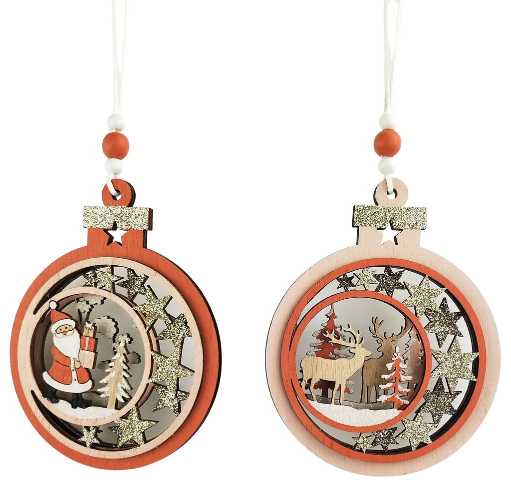 Santa & Reindeer Scene in Moon <br>  Hanging Bauble