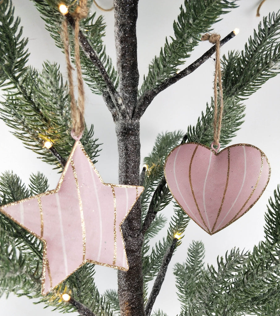 Metal Striped Glitter Heart & Star <br> Hanging Decoration