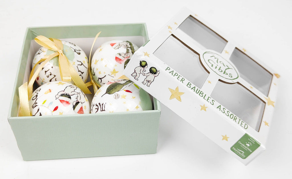 May Gibbs Christmas <br> 4 Bauble Gift Box Green