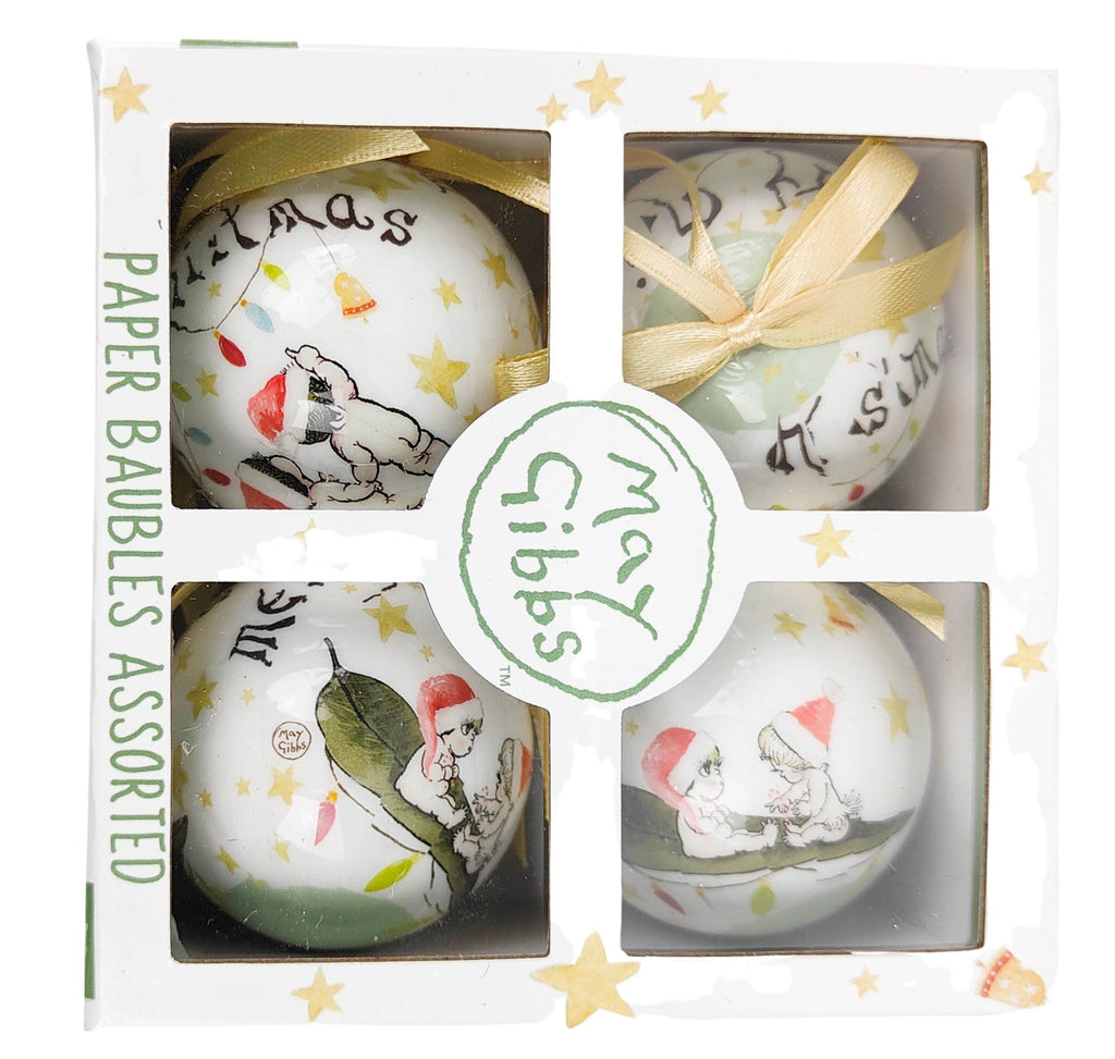 May Gibbs Christmas <br> 4 Bauble Gift Box Green