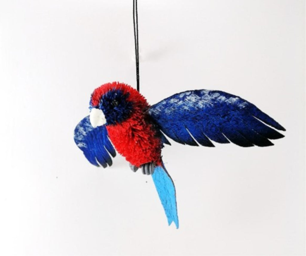 Bristlebrush Designs <br> Hanging Ornament <br> Crimson Rosella With Wings