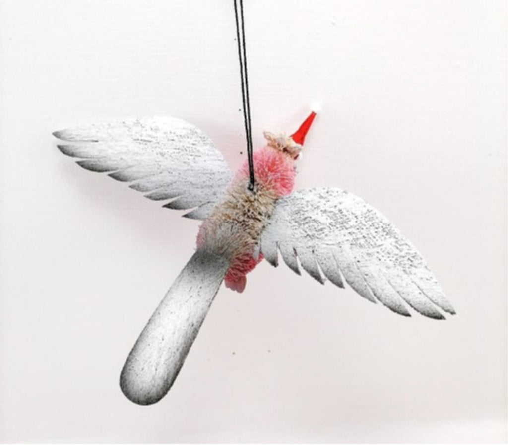 Bristlebrush Designs <br> Hanging Ornament <br> Galah With Wings and Santa Hat